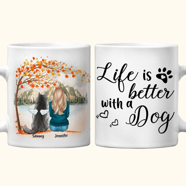 Personlig Life Is Better with a Dog/Dogs Vit och färg inuti keramisk mugg med namn 11oz 15oz Födelsedagspresent för hundälskare