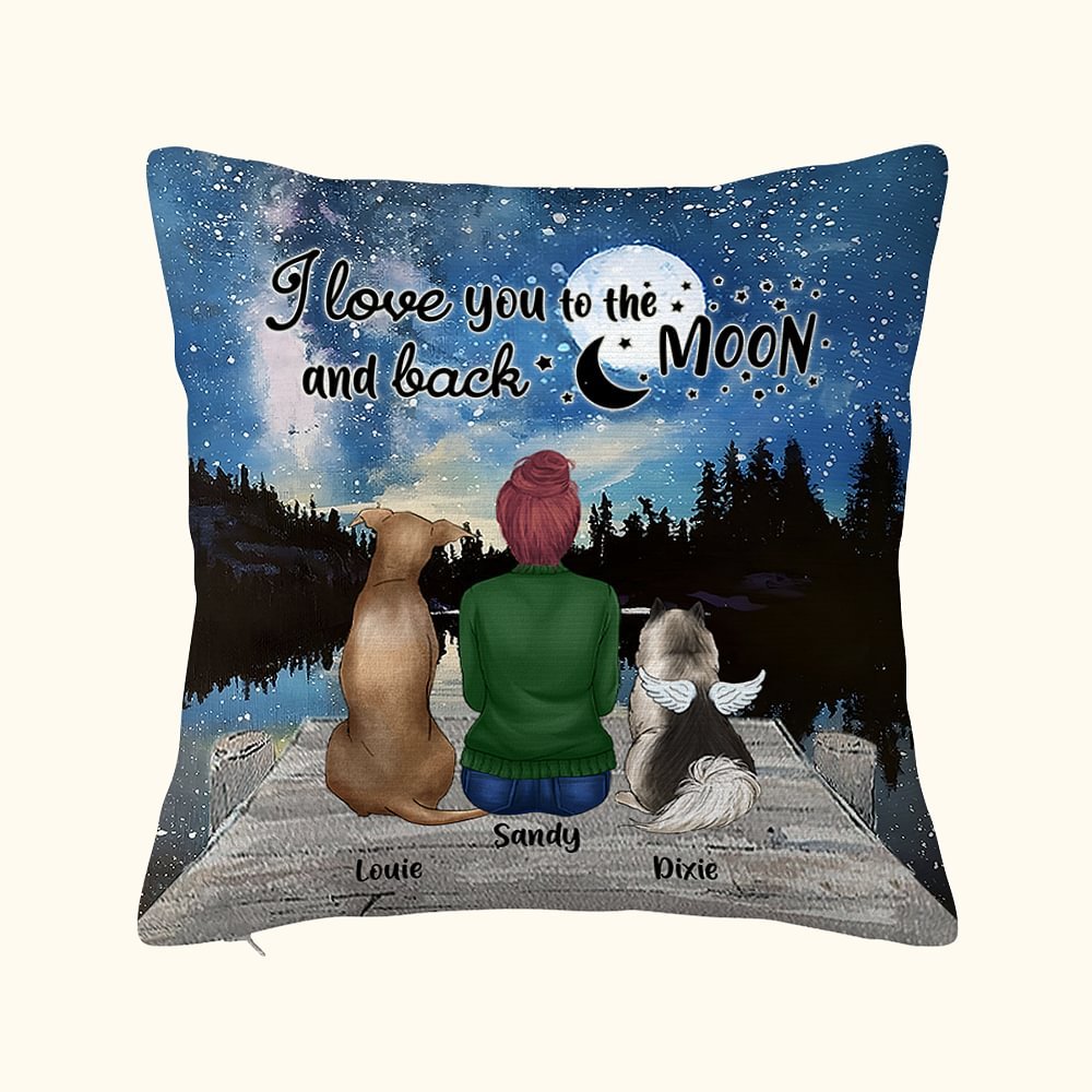 Funda de cojín personalizada I Love You To The Moon And Back Regalo de cumpleaños y Navidad para los amantes de los perros 1