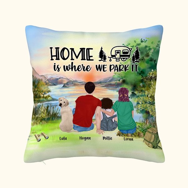 Couvre oreiller de camping personnalisé Home Is Where We Park It Cadeau d'anniversaire Cadeau de Saint-Valentin pour le salon