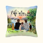 Personalizzato famiglia campeggio Throw Pillow Cover Sunrise La vita è meglio intorno al falò Regalo di compleanno Regalo di San Valentino