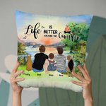 Personalizzato famiglia campeggio Throw Pillow Cover Sunrise La vita è meglio intorno al falò Regalo di compleanno Regalo di San Valentino