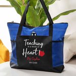Gepersonaliseerde Teaching Is A Work Of Heart boodschappentas met ritssluiting grote capaciteit Apple patroon tas Kerst Teacher Appreciation Gift