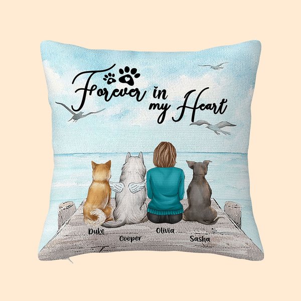 Personalized Angel Puppy Forever In My Heart Throw Pillow Cover Birthday Special Moment Gift for Dog Lovers
