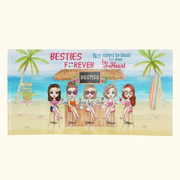 Personalisiertes Strandtuch mit Zitat „Besties Forever Not Sisters By Blood But Sisters By Heart“ Super Saugfähig Geschenke für Freundin Schwester