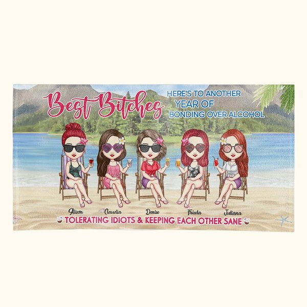 Gepersonaliseerde Here Is To Another Year Of Bonding Over Alcohol Strandlaken Super Absorberend Verjaardagscadeau voor Vrienden Besties