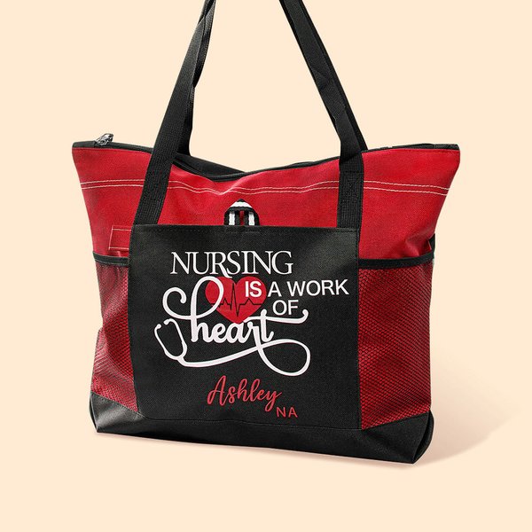 Personalizada La Enfermería Es Un Trabajo De Corazón Bolsa Tote Enfermera Bolsa Tote Con Cremallera Gran Capacidad Agradecimiento Enfermera Regalo Semana Enfermera Regalo Navidad