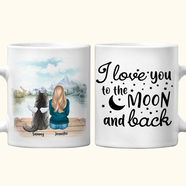 Personalized I Love You To The Moon and Back White and Colour Inside Ceramic Mug with Name 11 oz and 15 oz Gift for Dog Lovers