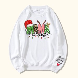 Personalisierte Weihnachten Mama Santa Hut Geweih Sweatshirt Hoodie T-shirt mit Kindernamen Weihnachten Muttertag Geschenk für Mama Oma
