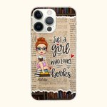 Personalized Just A Girl Who Loves Books Cell Phone Case with Name Birthday Christmas Gift for Sister Friend Book Lover
