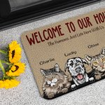 Tapis de Porte Personnalisé avec Nom et Dessin de 1-6 Chiens ou Chats Cadeau Fête Emménagement Anniversaire pour Amoureux d'Animal de Compagnie