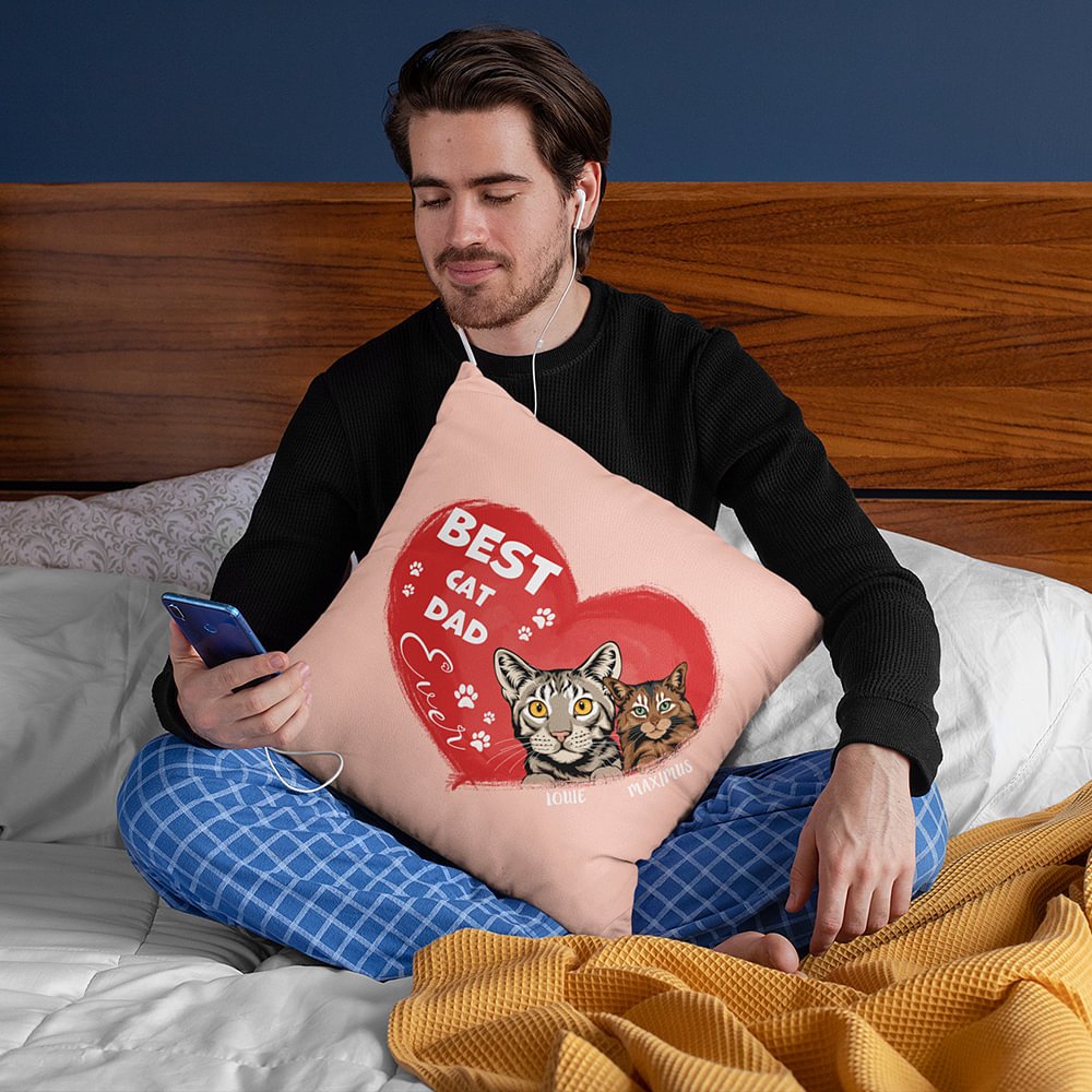 Personlig Bästa kattpappa någonsin husdjur hjärta form design kasta kuddeöverdrag födelsedagspresent för husdjursälskare ägare soffa dekor 5