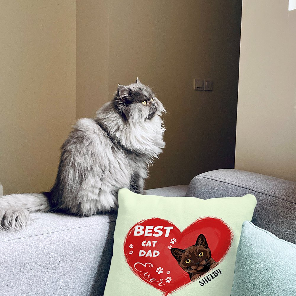 Personlig Bästa kattpappa någonsin husdjur hjärta form design kasta kuddeöverdrag födelsedagspresent för husdjursälskare ägare soffa dekor 4