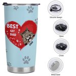 Personalized Best Cat Dad Heart Pet Paw Print 20oz Tumbler Name Tumbler with Lid Birthday Gift for Pet Lover for Hot and Cold Drinks