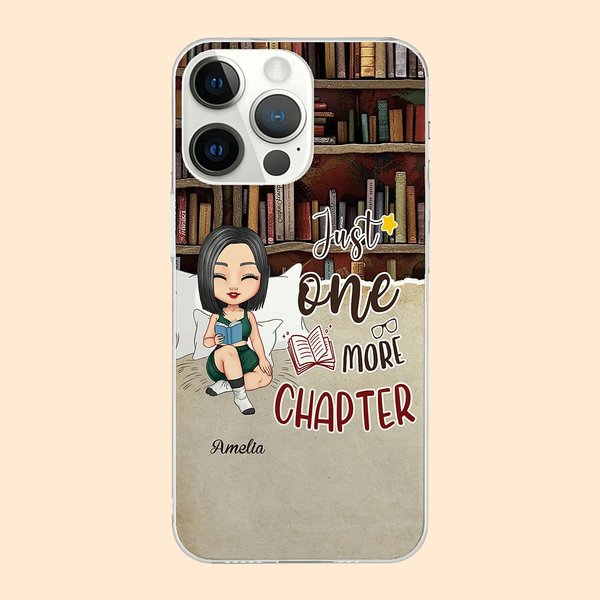 Personalized Cozy Bed Just One More Chapter Cell Phone Case with Name Birthday Christmas Reading Gift for Sister Friend Book Lover