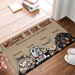 Tapis de Porte Personnalisé avec Nom et Dessin de 1-6 Chiens ou Chats Cadeau Fête Emménagement Anniversaire pour Amoureux d'Animal de Compagnie