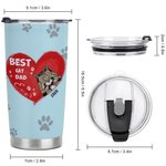 Personalized Best Cat Dad Heart Pet Paw Print 20oz Tumbler Name Tumbler with Lid Birthday Gift for Pet Lover for Hot and Cold Drinks