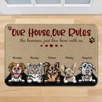 Gepersonaliseerde Ons Huis Onze Regels Deurmat Kerstcadeau Verjaardagscadeau voor huisdiereigenaren