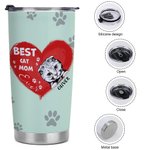 Personalised Best Cat Mom Heart Pet Paw Print 20oz Tumbler Name Tumbler with Lid Birthday Gift for Pet Lover