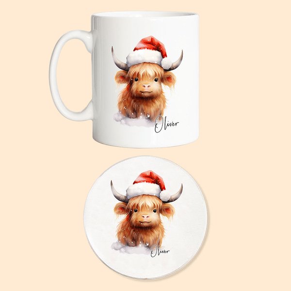Tazza personalizzata con sottobicchiere Regalo di Natale Regalo di compleanno Regalo di benvenuto per bambini Regalo per l'amico amante delle mucche d