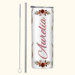 Personalisierte Highland Cow 20oz Skinny Tumbler Floral Kaffee Reisen isolierte Tasse mit Strohhalm und Reinigungsbürste Geburtstag Geschenk für Highl
