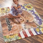 Couverture personnalisée Highland Cow American Flag Sunflower Cadeau pour les amoureux des Highland Cow