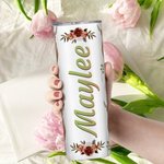 Personalisierte Highland Cow 20oz Skinny Tumbler Floral Kaffee Reisen isolierte Tasse mit Strohhalm und Reinigungsbürste Geburtstag Geschenk für Highl