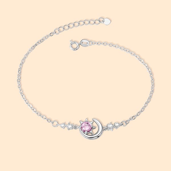 Personalised Adjustable Moon Sun Star Anklet with Birthstone Christmas Gift Jewellery Gift for Her