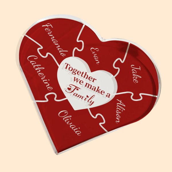 Personalized Together We Make A Family Colourful Acrylic Heart Desk Ornament with 1-12 Names Mother's Day Christmas Gift for Grandma Mother