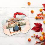 Ornement personnalisé en céramique de forme irrégulière jouant avec mon ami à fourrure sous l'érable avec la citation I Love You Cadeau commémoratif p
