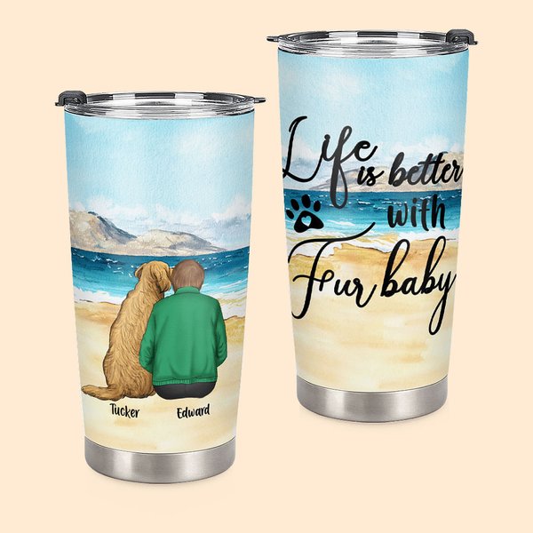 Spersonalizowany kubek ze stali nierdzewnej na plażę My Fur Baby 20oz z imieniem Prezent urodzinowy dla miłośników psów