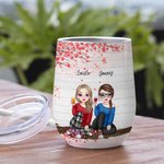 Personalizzato Best Friends Drinking And Chatting Under The Love Tree Wine Tumbler Regalo di Natale per la migliore amica