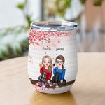 Personalizzato Best Friends Drinking And Chatting Under The Love Tree Wine Tumbler Regalo di Natale per la migliore amica