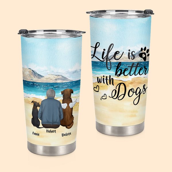 Gepersonaliseerde Life Is Better with a Dog/Dogs 20 oz Stainless Steel Tumbler met Naam Perfect Verjaardagskerstcadeau voor hondenliefhebbers