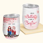 Personalised Life Is Better With Besties with Cherry Tree Background Wine Tumbler Gift for Sisters