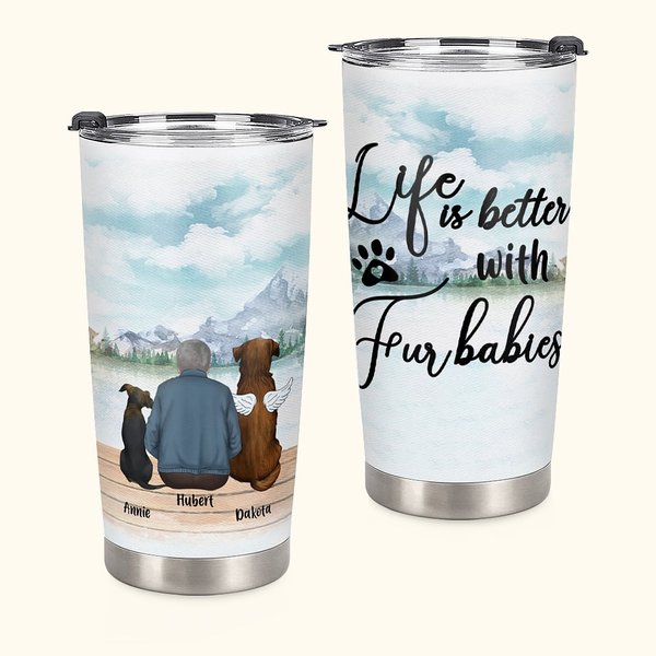 Gepersonaliseerde Life Is Better with Fur Baby/Babies 20 oz Stainless Steel Tumbler met Naam Perfect Verjaardagscadeau Kerstmis voor Hondenliefhebbers