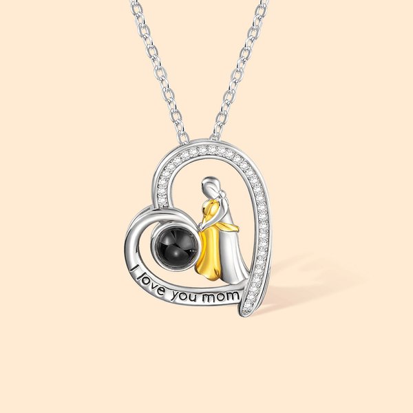 Henkilökohtainen I Love You Mom Projection kaulakoru Äiti ja lapsi rakkaus sydän riipus kaulakoru korut syntymäpäivä äitienpäivä joululahja äidille