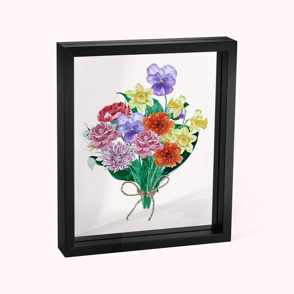 Personalised Birth Month Flowers Family Bouquet Glass Photo Frame Birthday Christmas Mother's Day Gift for Mom Grandma