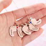 Spersonalizowany naszyjnik 1-5 Baby Feet with Birthstone Sterling Silver Biżuteria na Dzień Matki, Święto Dziękczynienia, prezent dla mamy i babci