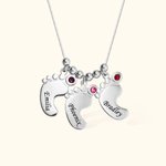 Spersonalizowany naszyjnik 1-5 Baby Feet with Birthstone Sterling Silver Biżuteria na Dzień Matki, Święto Dziękczynienia, prezent dla mamy i babci