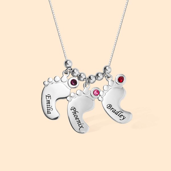 Personligt 1-5 Babyfötter med födelsesten Sterling Silverhalsband Mors dag Thanksgiving Smycken Present till mor mormor