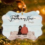 Personalized Forever In My Heart Irregular Shape Acrylic Ornament with Bridge Seascape Background Christmas Memorial Gift for Pet Owners
