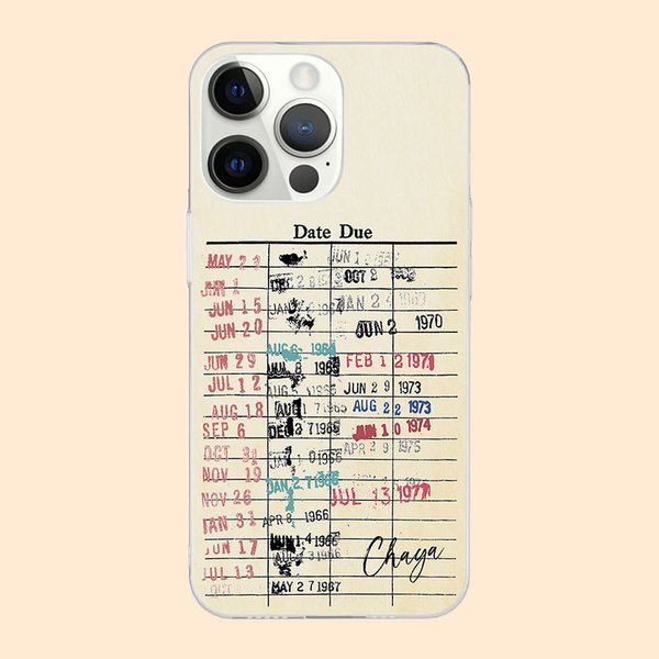 Personalizzato Retro Library Date Due Card Nero o trasparente Custodia per iPhone Regali di Natale per gli amanti dei libri