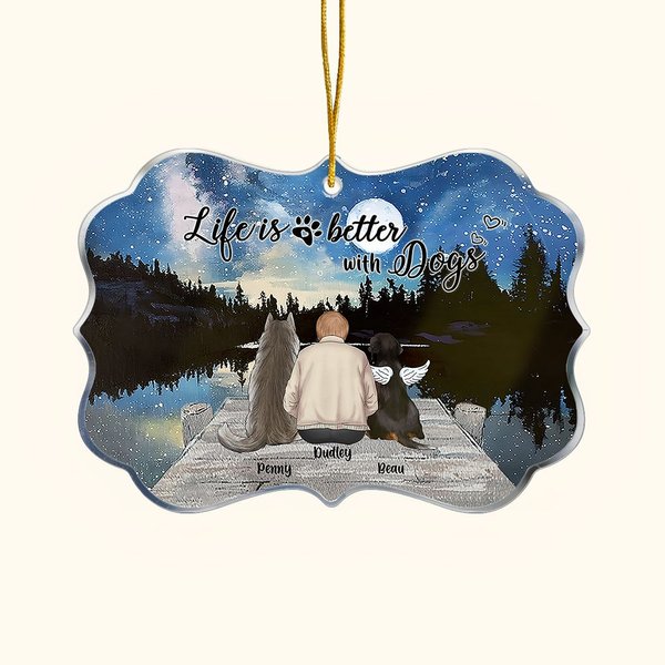 Adorno colgante acrílico personalizado Life Is Better With Dogs Charming Night Irregular Shape Christmas Memorial Gift for Pet Lovers