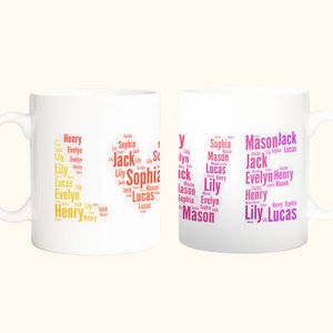 Personalized Gradient Love Family Ceramic Coffee Mug with 2-20 Names Thanksgiving Day Christmas Gift for Grandparents Mother