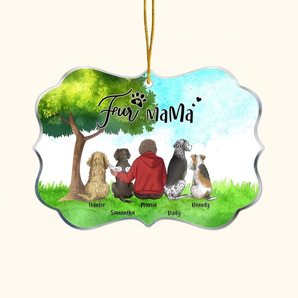 Spersonalizowana ozdoba akrylowa w nieregularnym kształcie z cytatem Fur Mama Papa na tle zielonego lasu - prezent dla miłośników zwierząt domowych