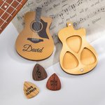 Plettri per chitarra in legno personalizzati con custodia incisa e scatola di supporto Regalo di compleanno per chitarrista musicista