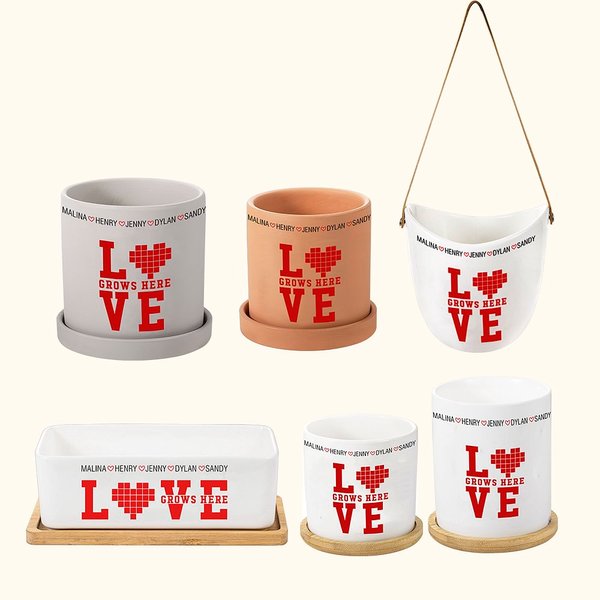 Vaso da fiori personalizzato Love Grows Here con 1-10 nomi Festa dei nonni Ringraziamento Regalo di compleanno per i nonni Madre