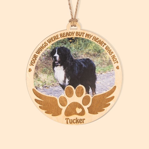 Ornement en Bois Personnalisé avec Photo de l'Animal et Nom Décoration Suspendue Cadeau Commémoratif de Noël pour Amoureux d'Animal de Compagnie