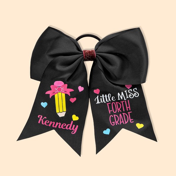 Personalisierte Schule Bleistift Schleife Haarschmuck mit Note und Name Halloween Weihnachten zurück zu Schule Geschenk für Kinder