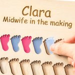 Personalized Birth Counting Board Chart with Pink Blue Foot Print Gift for Midwife Student Healthcare Professional